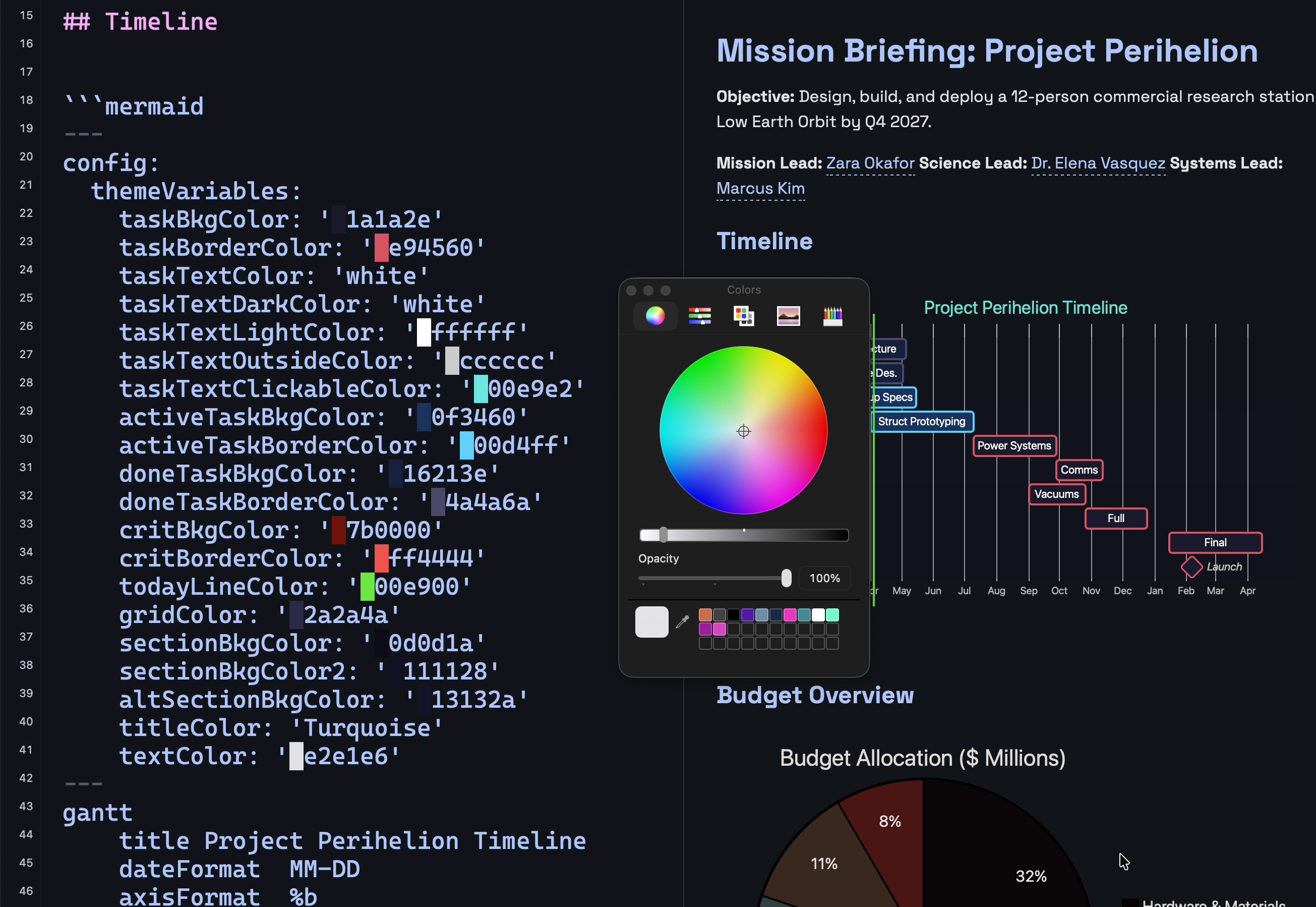 Hex color picker with inline swatches and system color picker