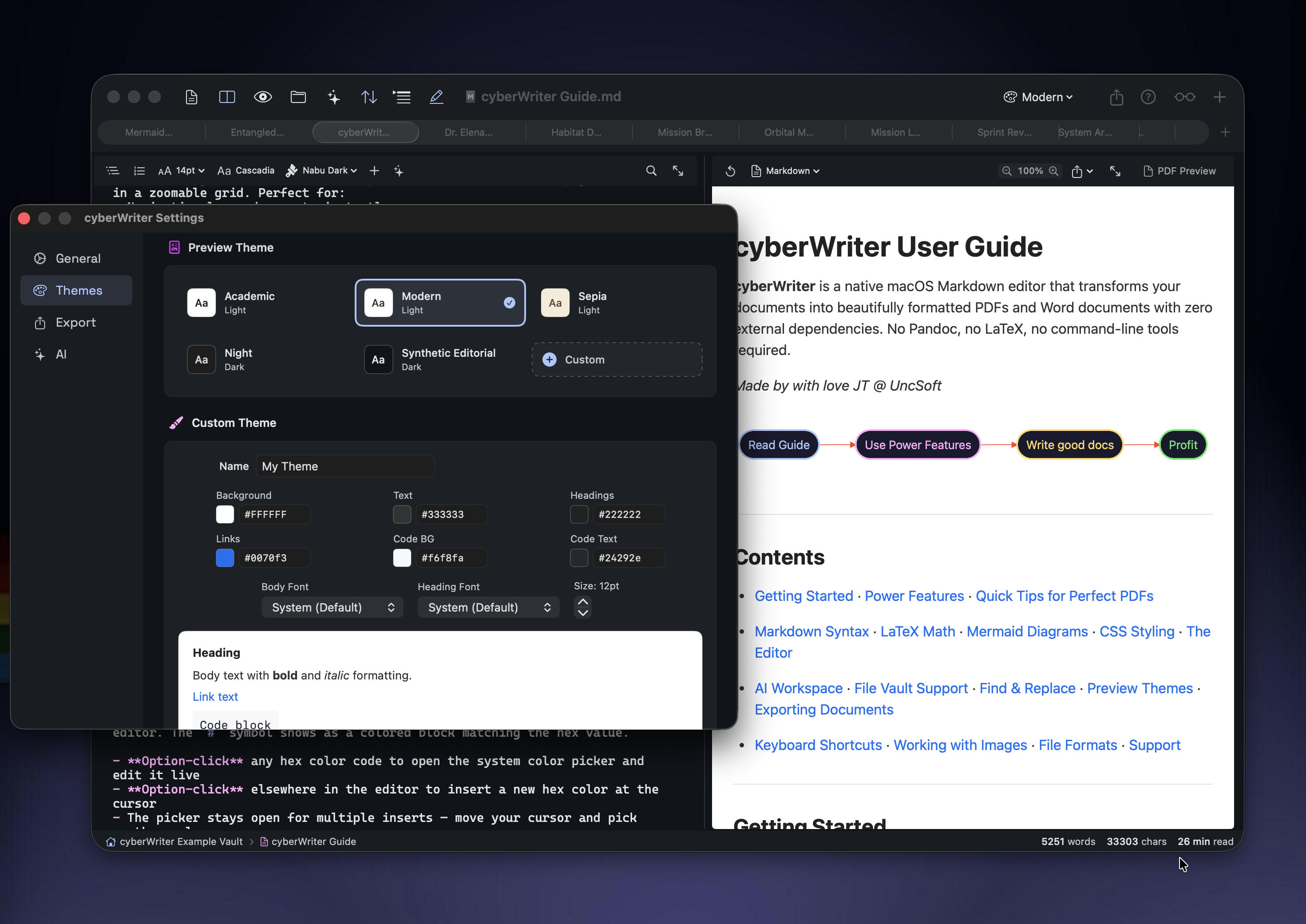 Preview theme picker with custom theme editor