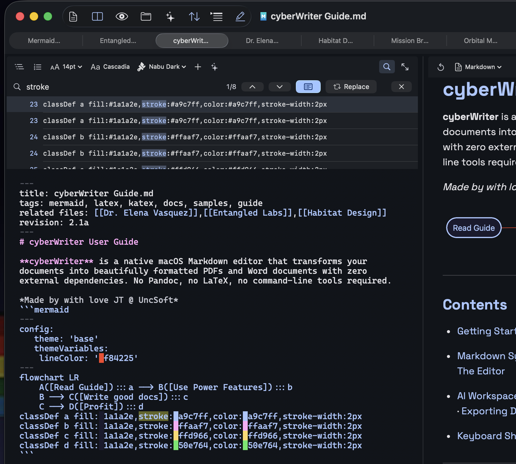 Enhanced find and replace with results list